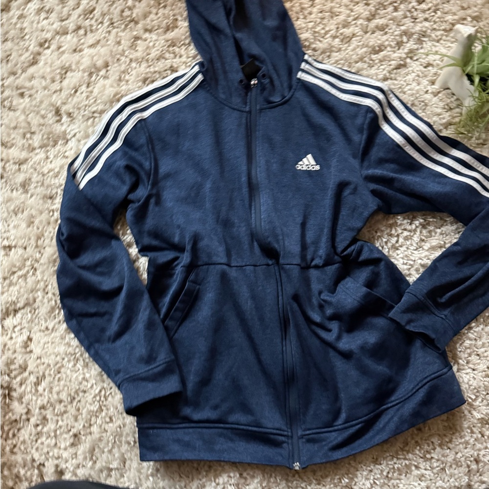 black and white men’s sporty Adidas zip-up hoodie with pockets - Picture 3 of 4